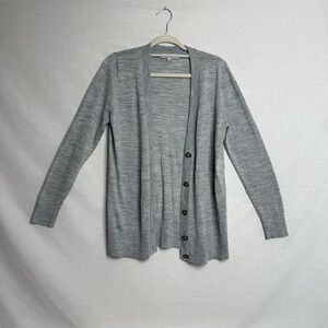 LOFT Gray Open Front Button Cardigan Sweater | Lightweight Knit  | Size L